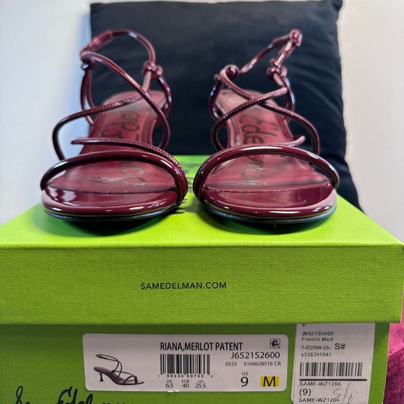 Sam Edelman Riana Sandal in French Merlot red strappy shiny kitten heel - Picture 3 of 9
